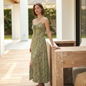 Hollister Green Cottagecore Floral Sundress Boho Sz XS Prairie Festival Western